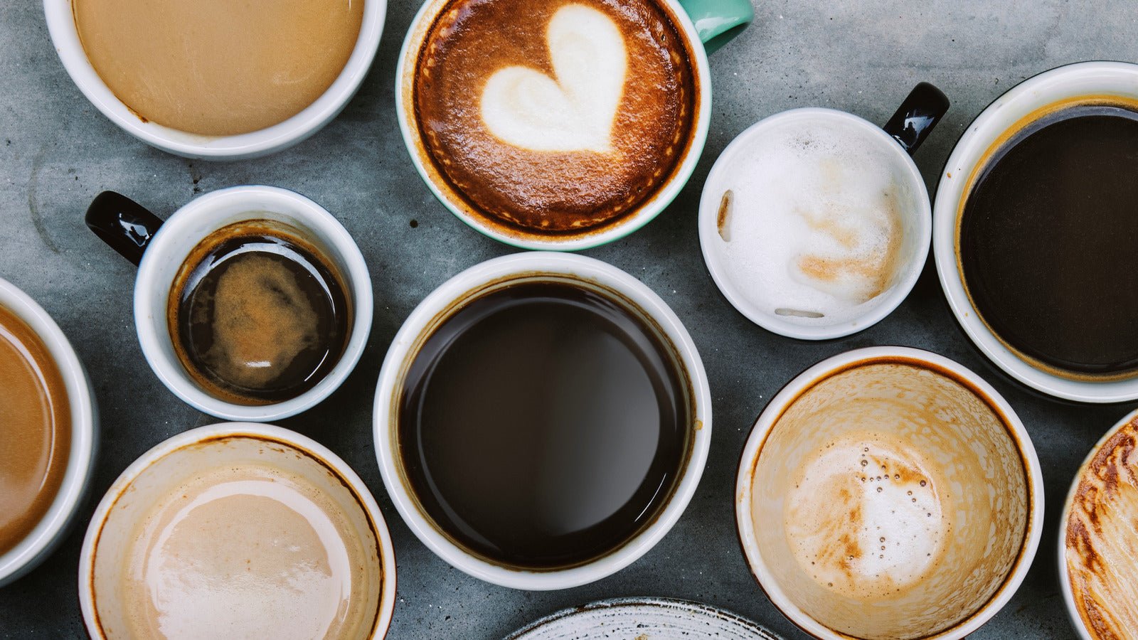 Various coffee beverage scattered on the table, visualizing the multiple type of coffee drinkers.