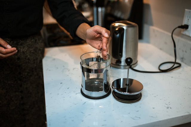 French press on a table