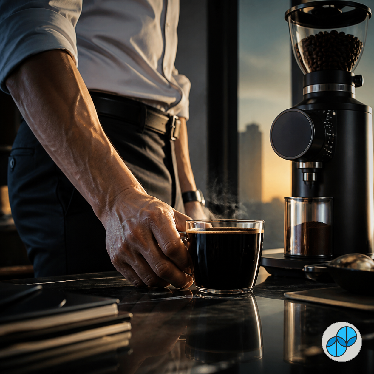 Freshly ground Rise and Grinder Sumato coffee served in the early morning