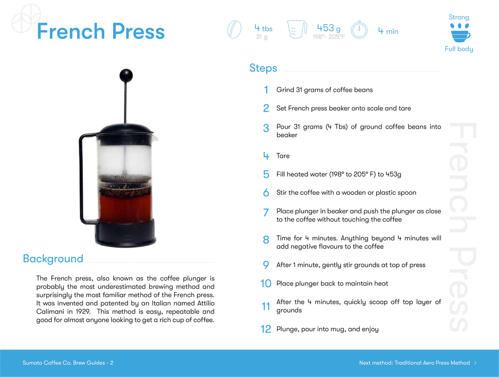 The French press, also known as the coffee plunger is probably the most underestimated brewing method and surprisingly the most familiar method of the French press. It was invented and patented by an Italian named Attilio Calimani in 1929. 